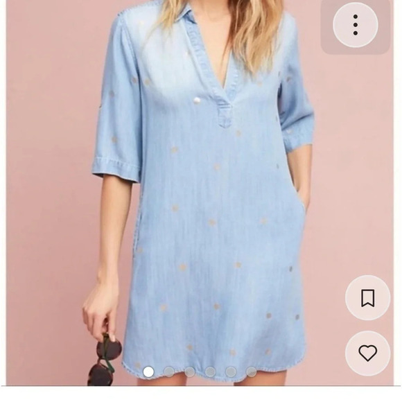 Cloth and Stone Blue Jean Dress with metallic dots. - Picture 6 of 13